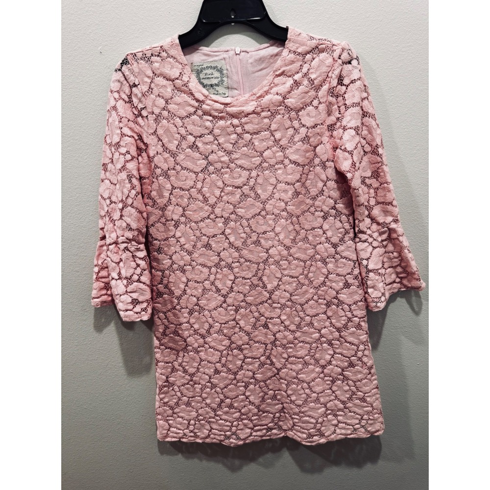 Pink Made In Italy Lace Bell Sleeve Shift Dress Rose Pink Floral Size 40 NEW